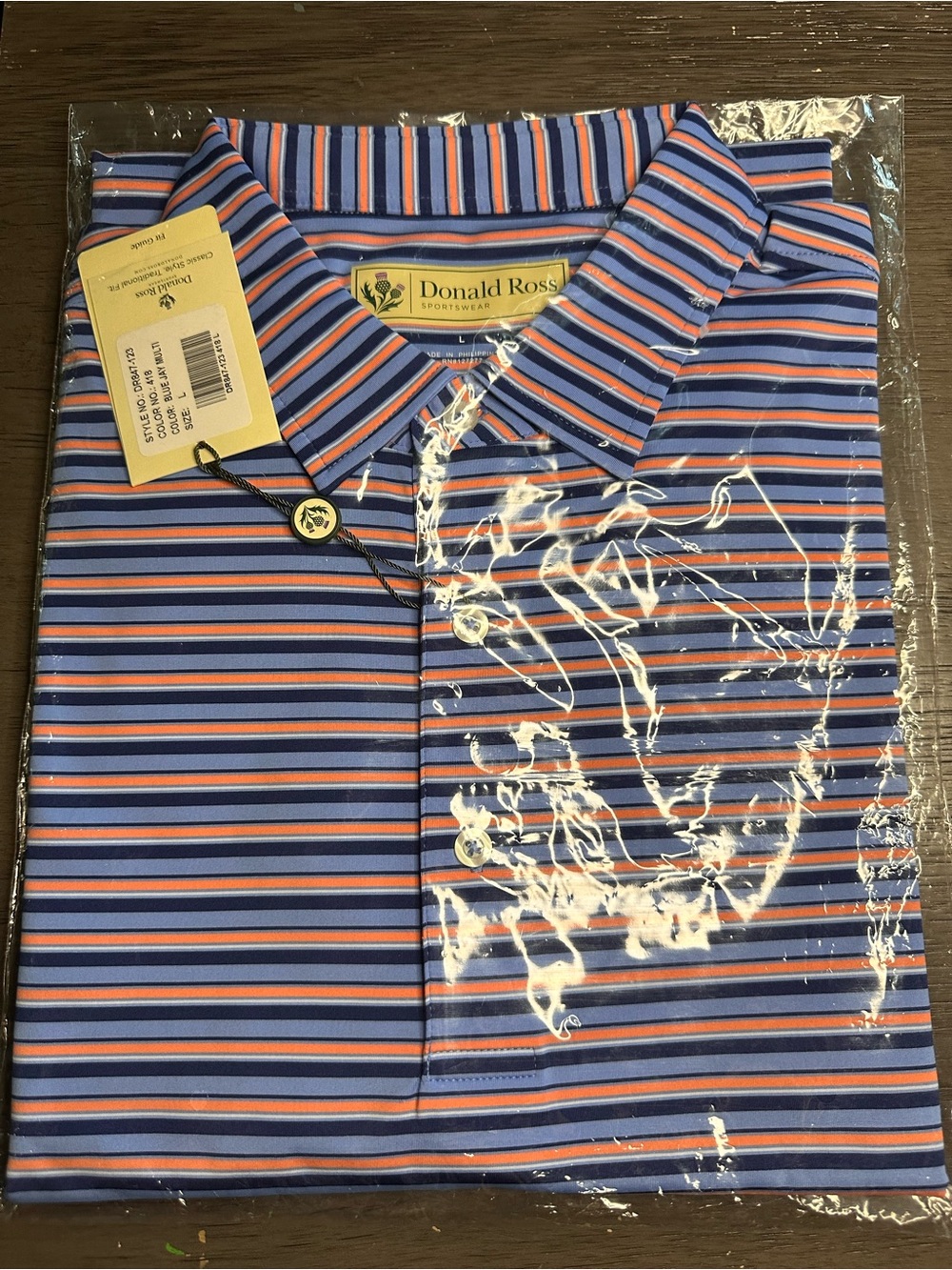 Donald Ross Men's Striped Polo in Blue & Orange